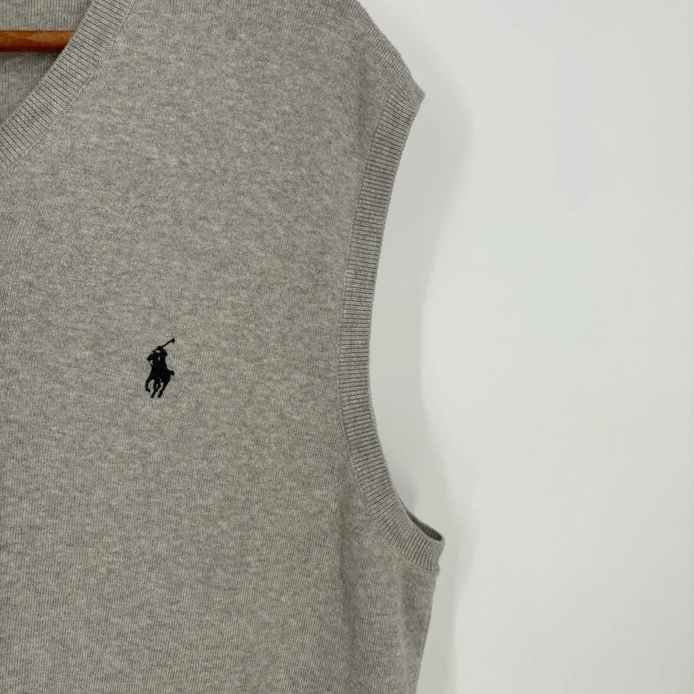 Polo‎ Ralph Lauren Pima Cotton Sweater Vest XL Gray Preppy Classic Lightweight